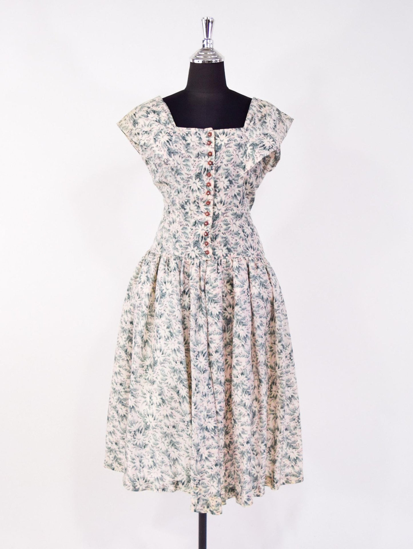 1950s Gray & Pink Floral Silk Party Dress, Medium