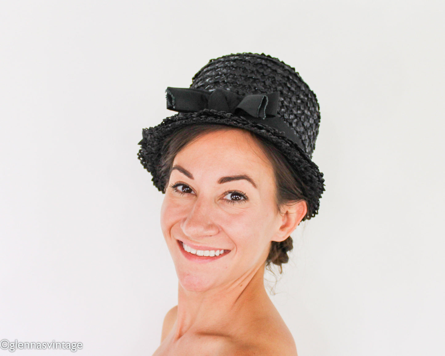 1960s Black Raffia Woven Bucket Hat, Mr. Charles