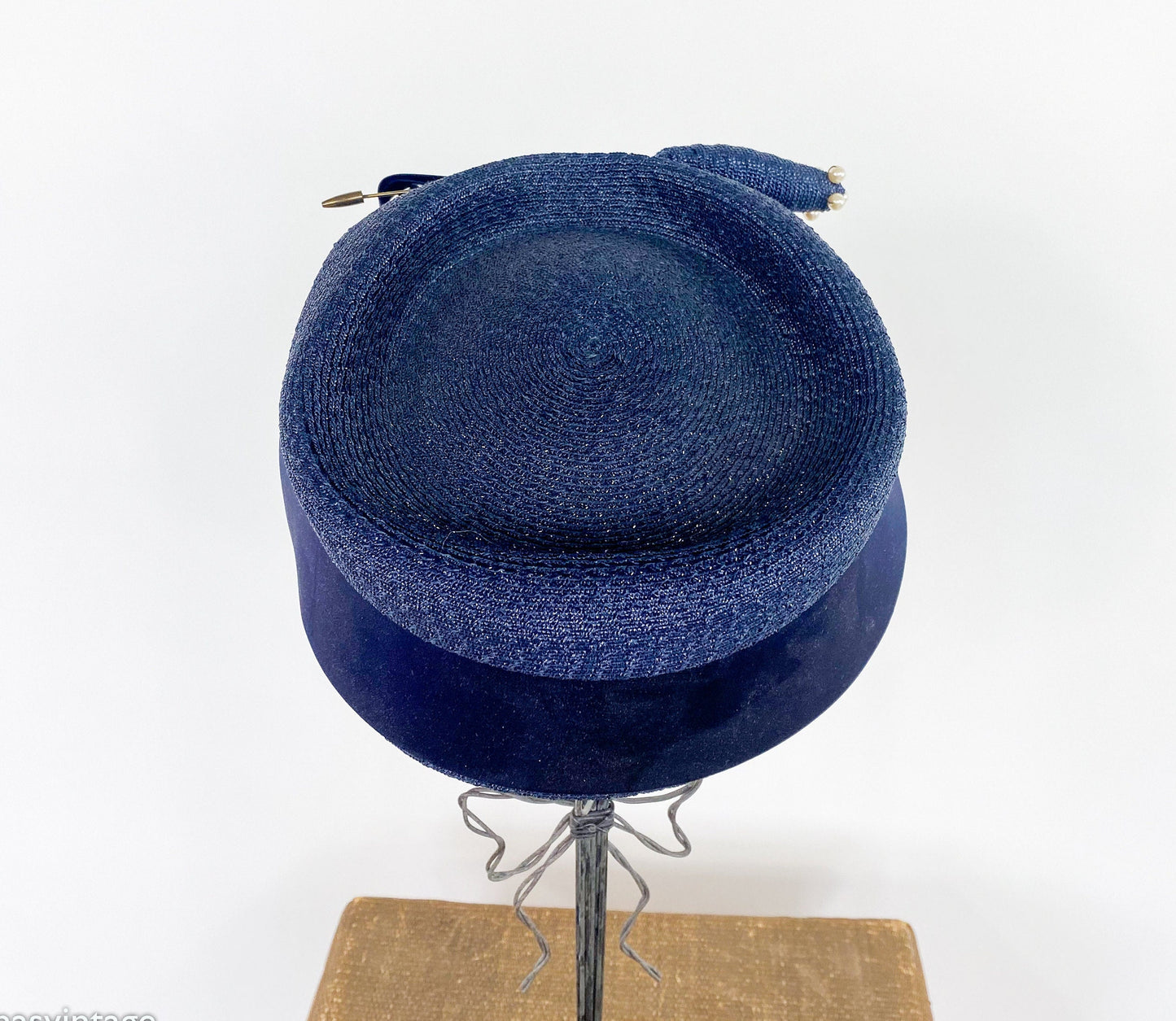 1950s Navy Raffia Pillbox Hat