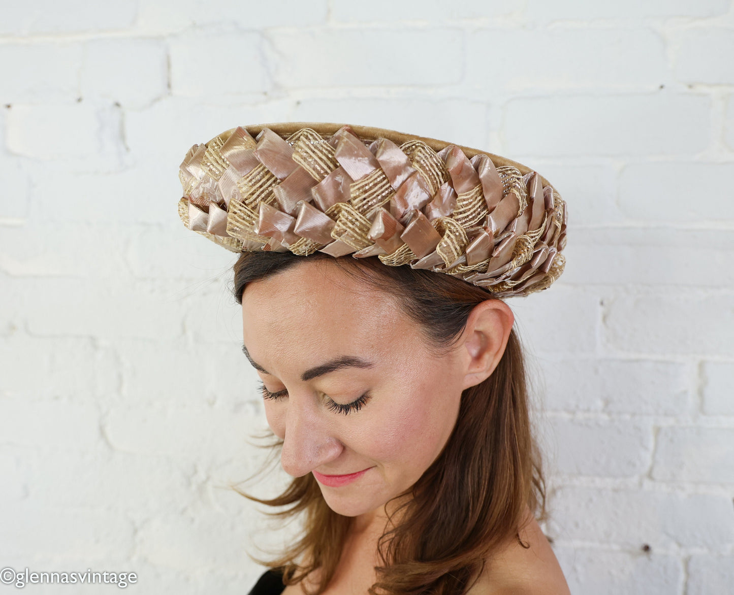 1960s Taupe Woven Saucer Hat
