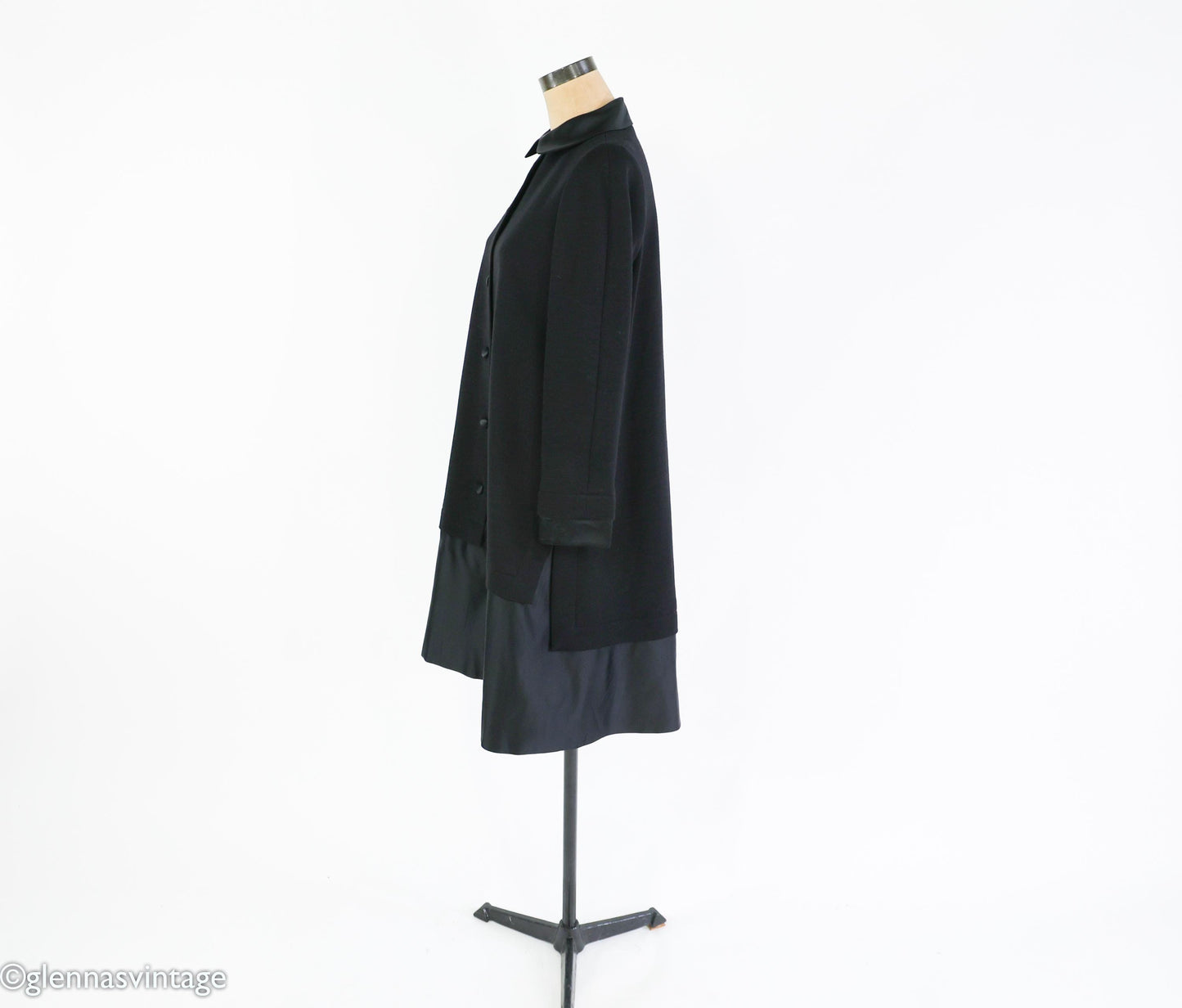 1990s Geoffrey Beene Black Wool Coat Dress | Black & Satin Tailored Coat, Size 8