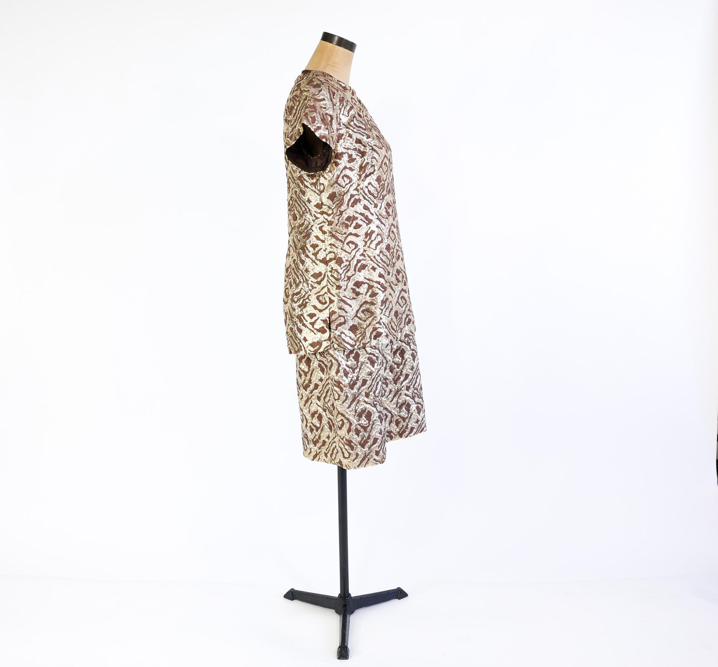 1960s Metallic Gold & Brown Jacquard Dress Set, Extra Large, 34" Waist