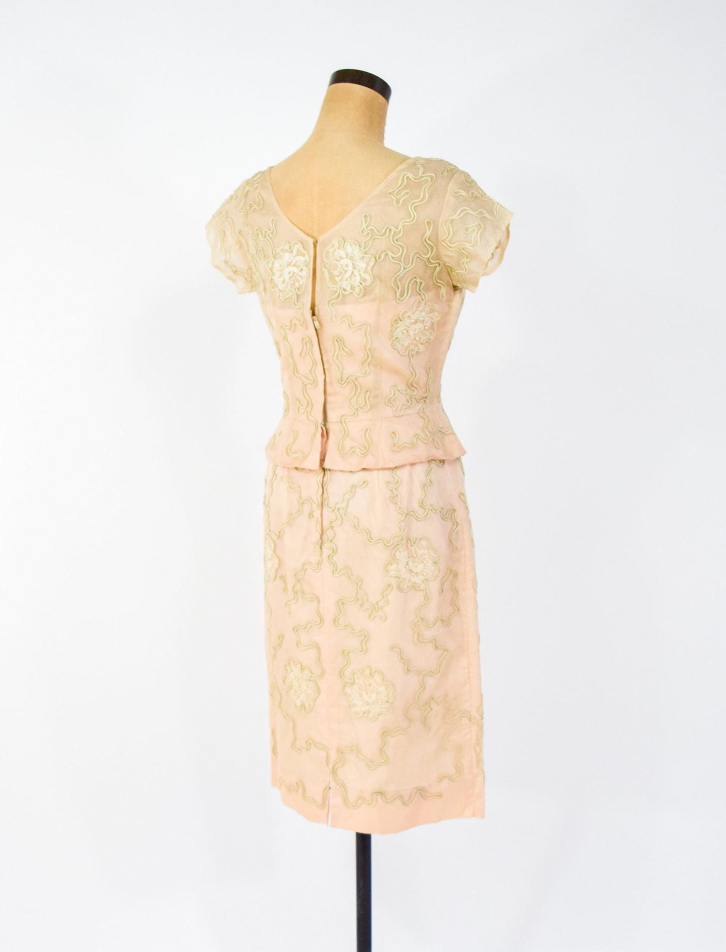 1950s Beige Lace Cocktail Dress,  Medium