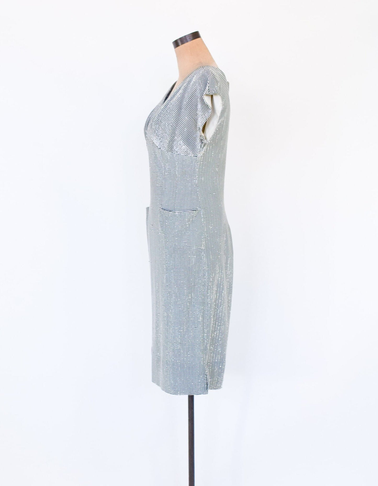 1950s Gray Metallic Sheath Dress, Medium