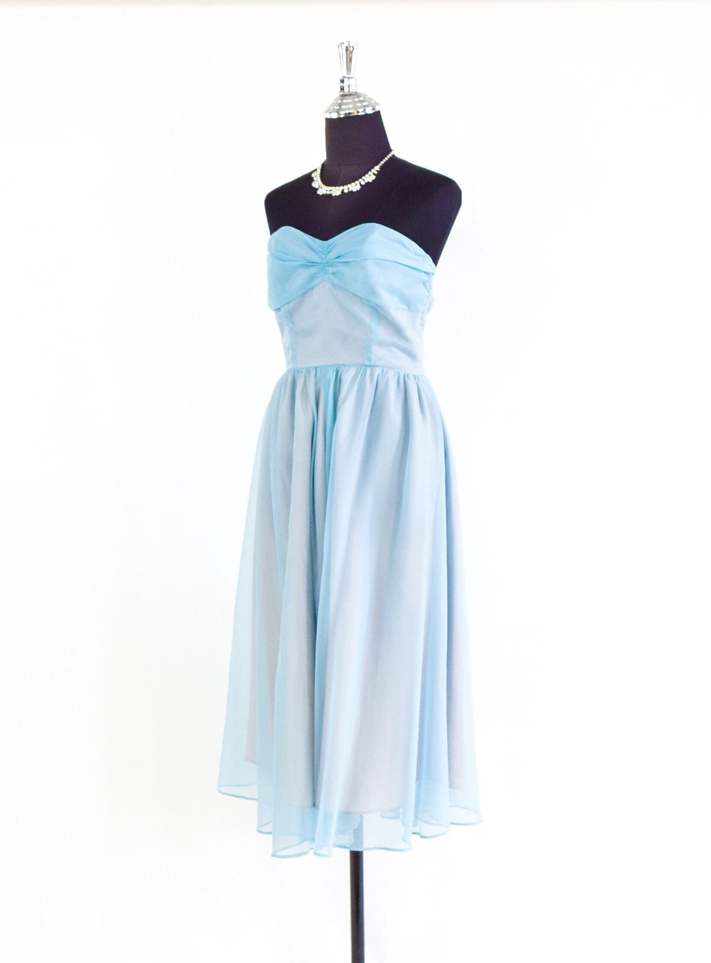 1950s Blue Nylon Prom Dress | Blue Strapless Evening Gown, Small