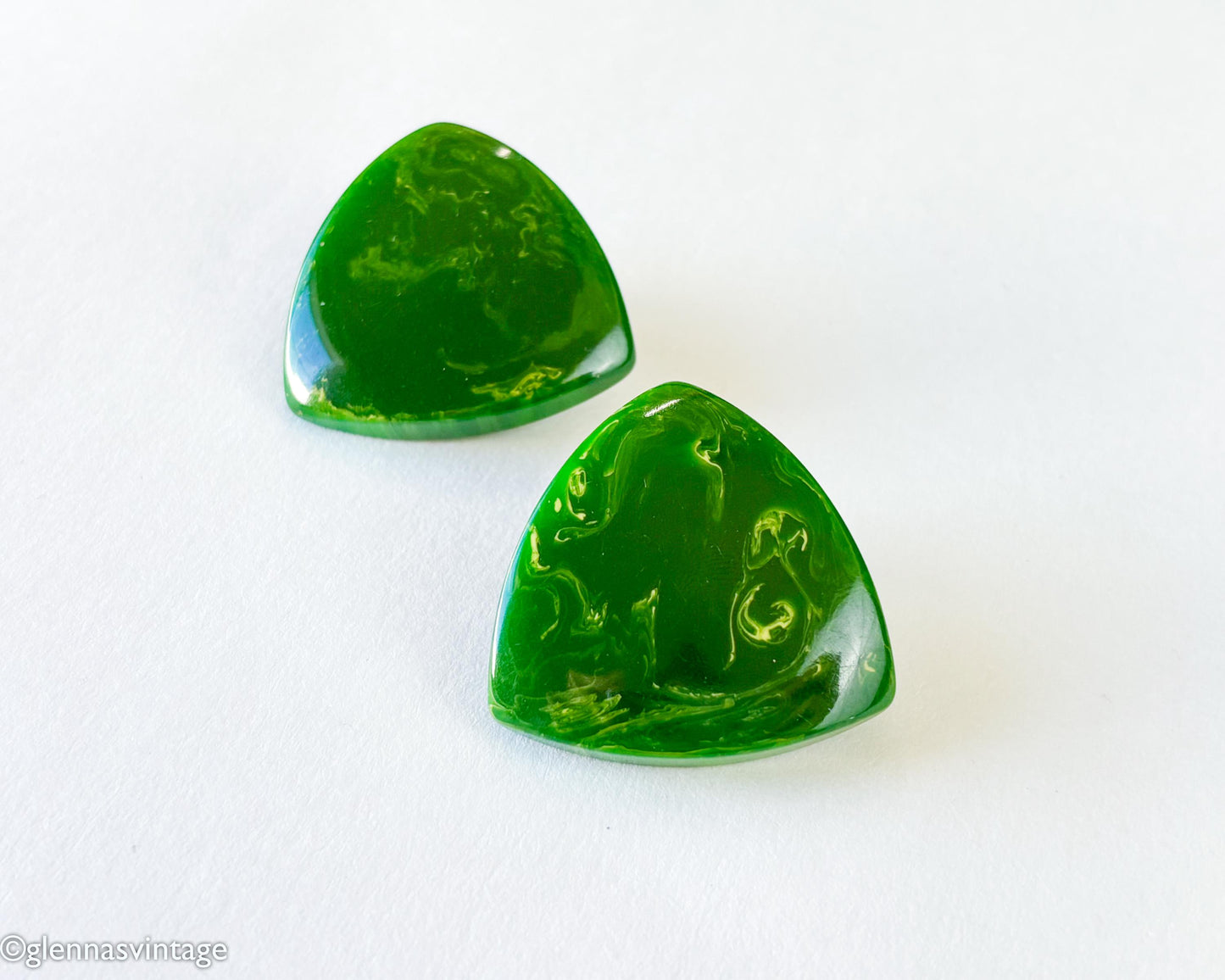 1940s Green Bakelite Earrings | Green Marble Plastic Clips