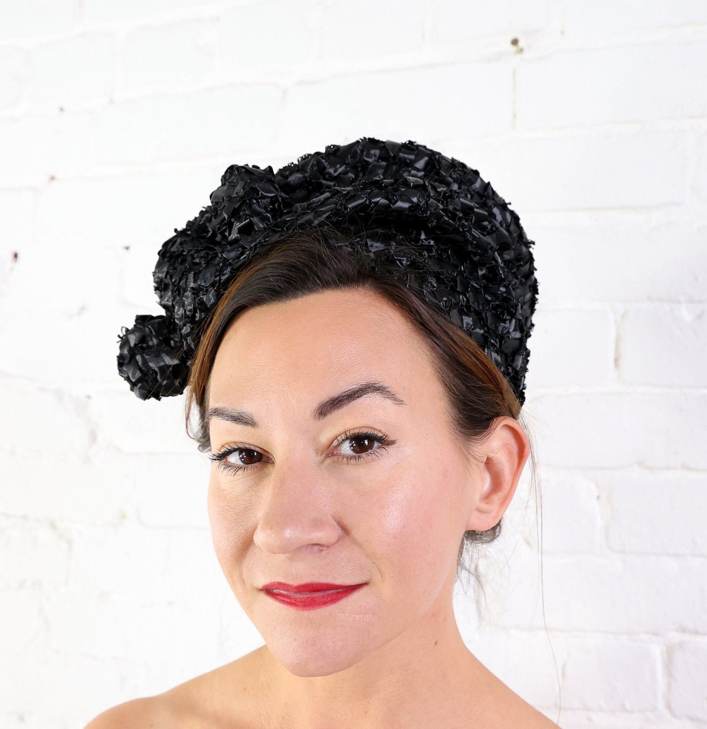 1960s Black Woven Raffia Hat, Jackie O Style