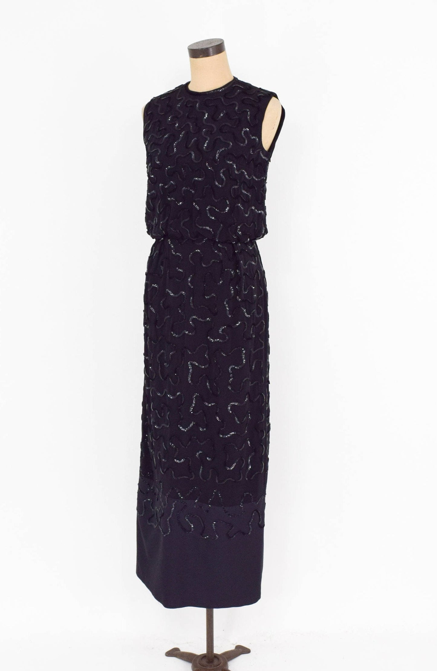 1950s Black Sequin Evening Dress, Small