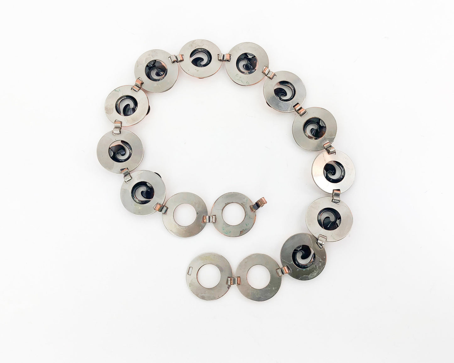1950s Copper Necklace | 50s Copper Circle Choker | Copper & Black Swirls Necklace