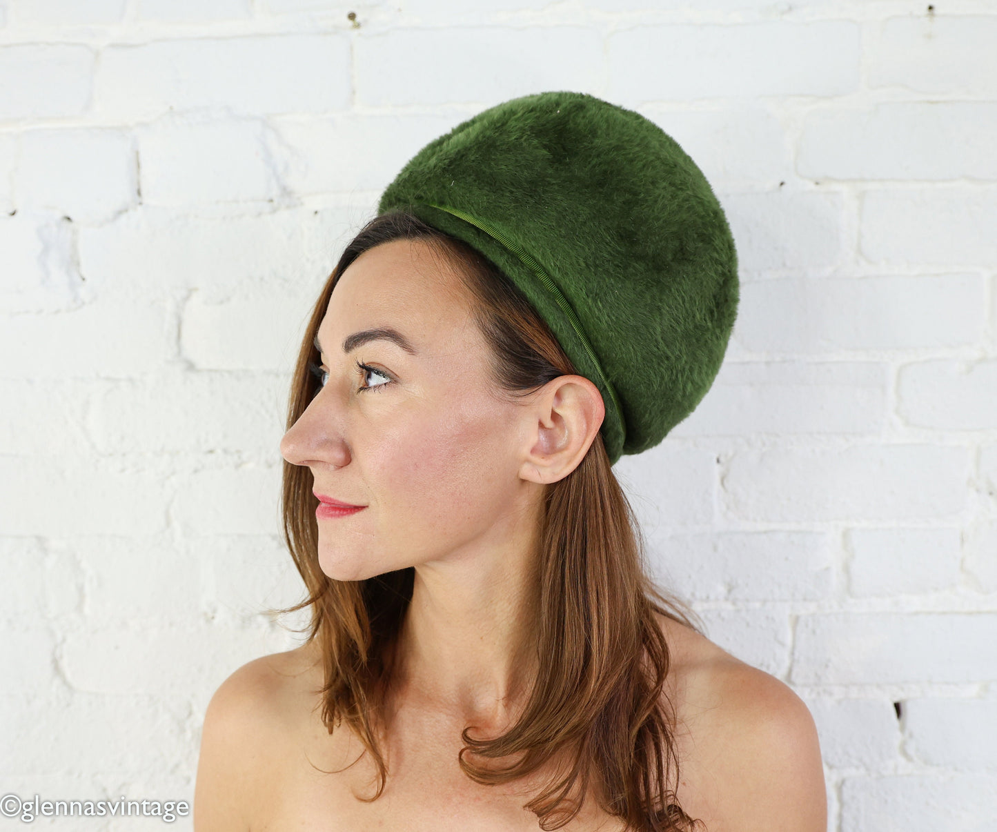 1960s Olive Green Mohair Bubble Hat