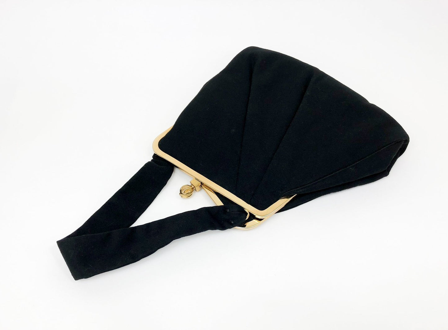 1950s Black Wool Pleated Evening Bag