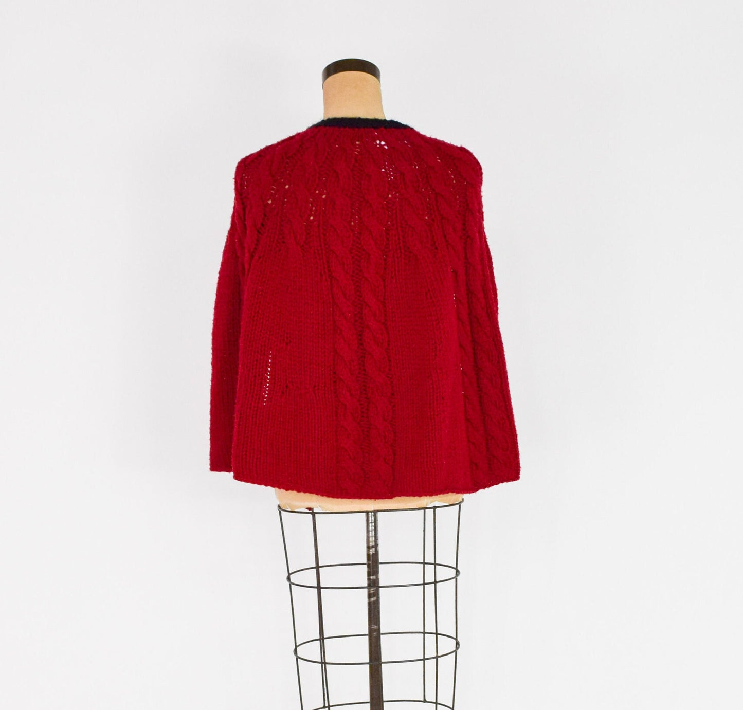 1970s Cranberry Red Sweater Cape, Medium