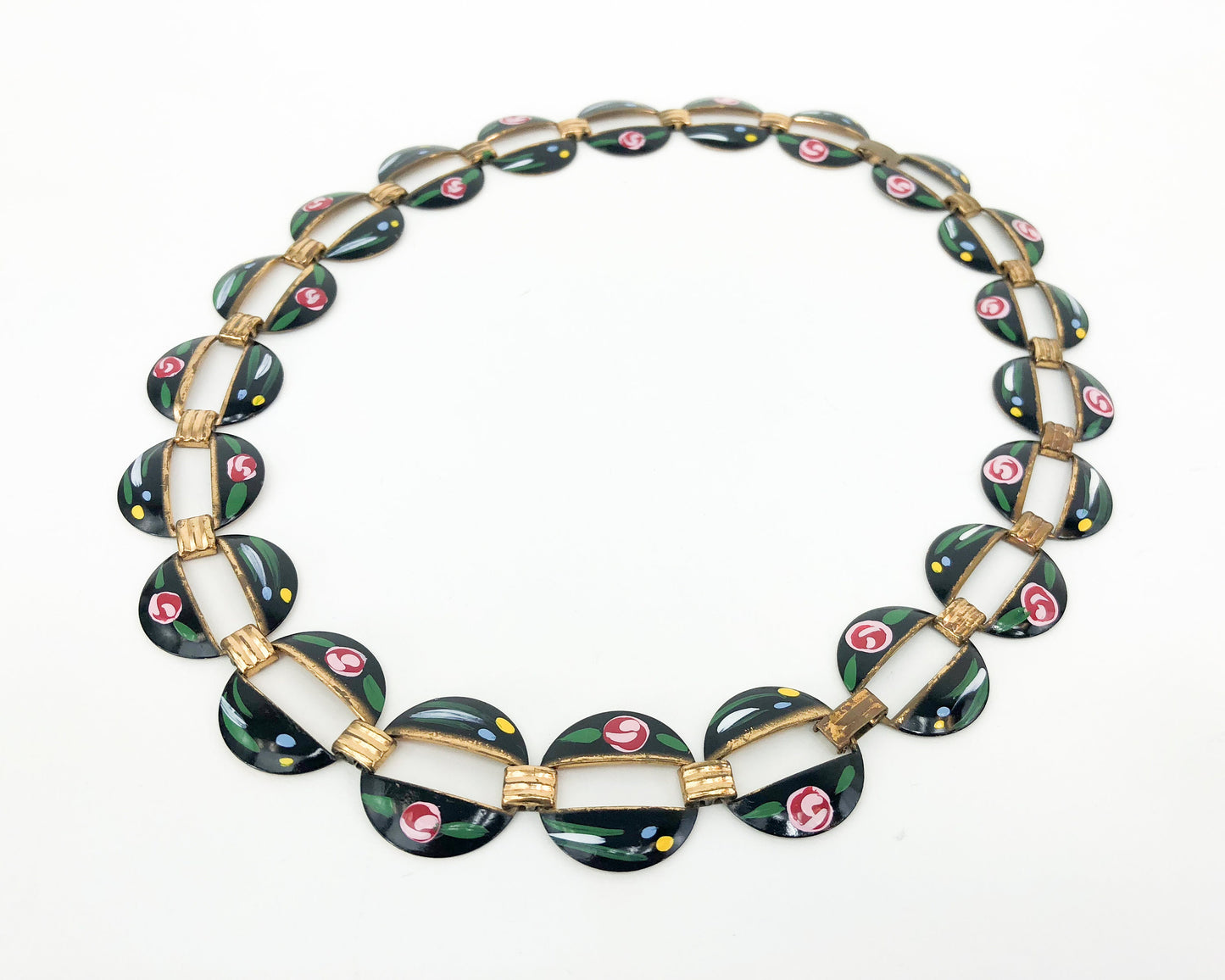 1950s Copper & Black Enamel Necklace | 50s Copper Circles Enamel Copper Choker