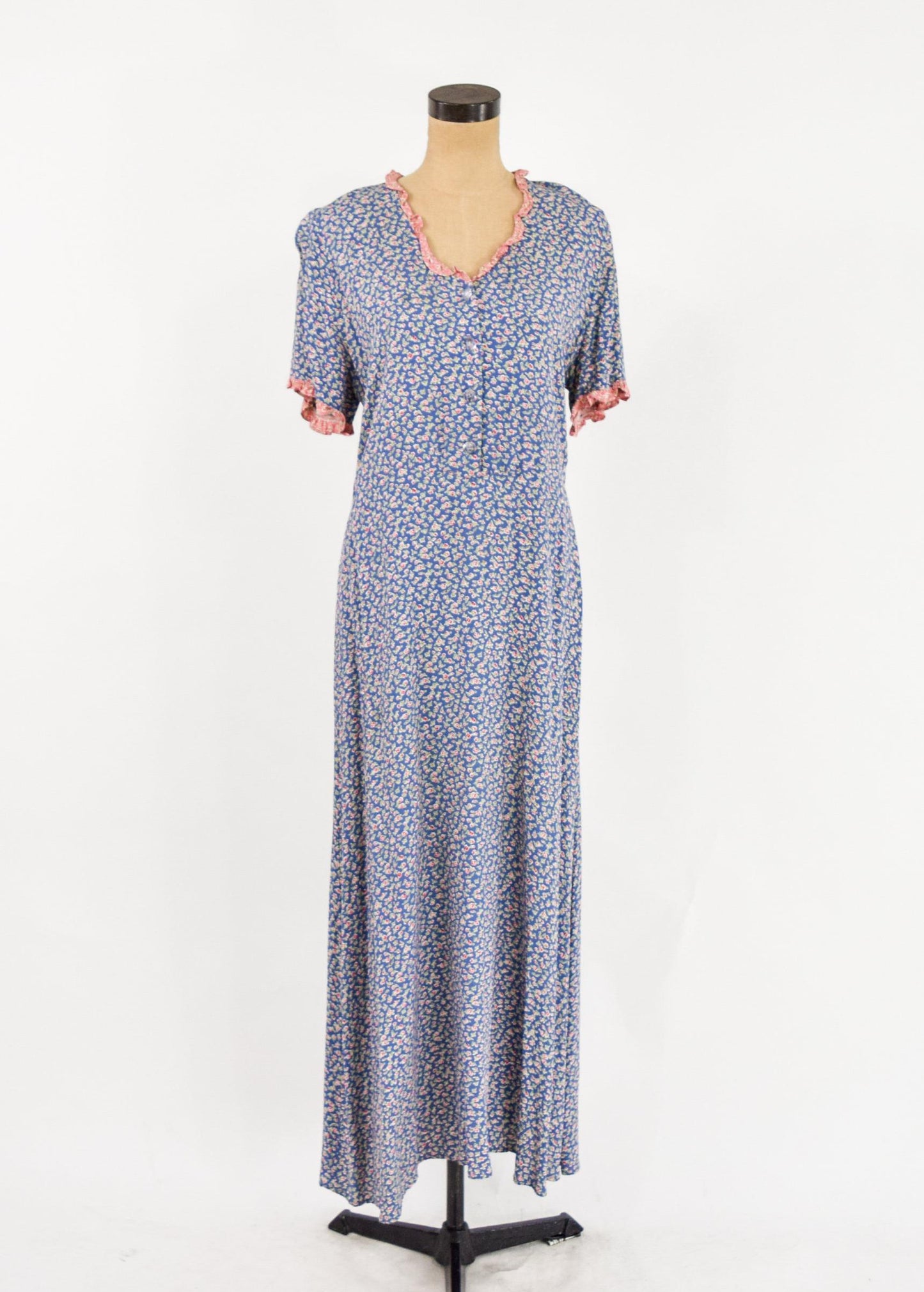 1990s Blue Flowered Dress | Bias Cut Dress, Medium