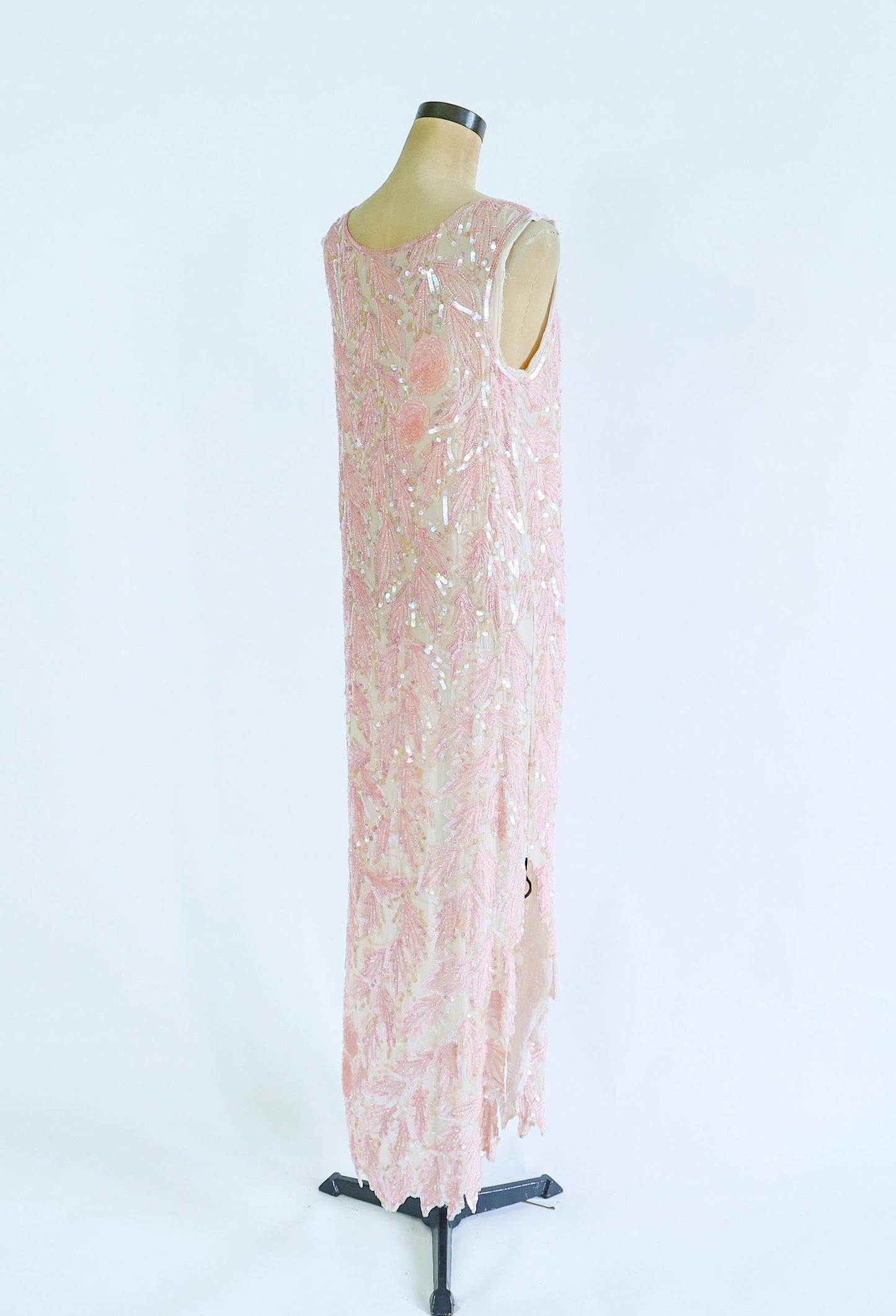 1980s Pink Silk Sequin Dress | 80s Pink Iridescent Sequin Evening Dress | Medium