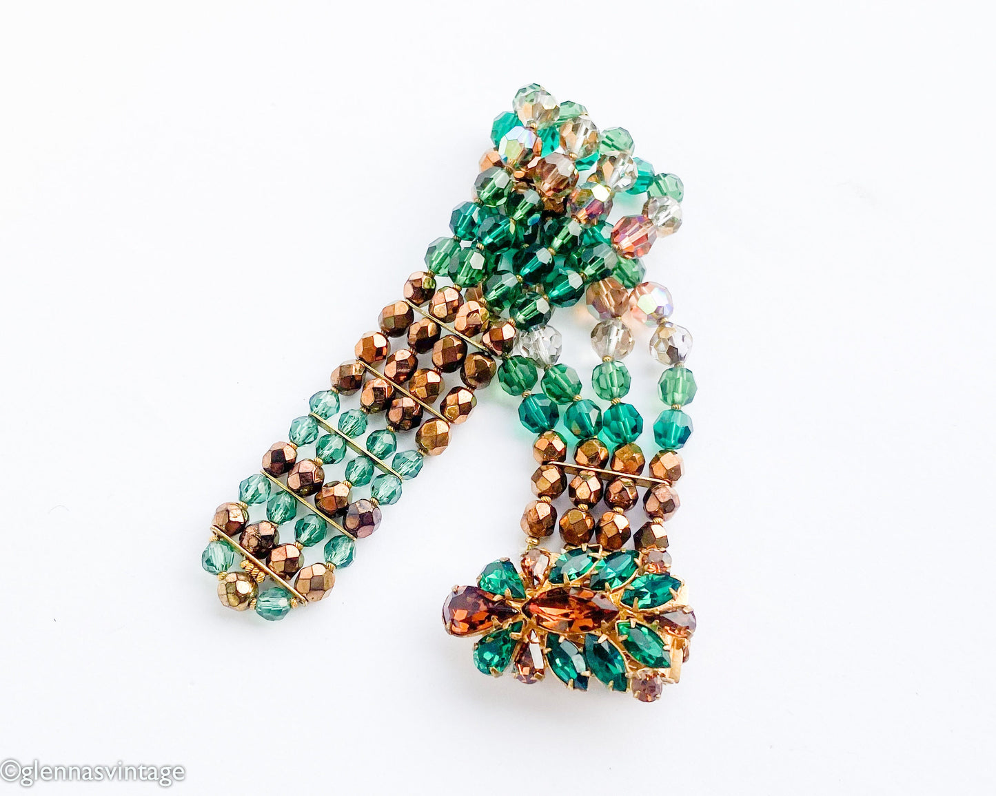 Eugene | 1950s Crystal & Rhinestone Bracelet | 50s Crystal Evening Bracelet | Green Bronze Crystal Bracelet | Eugene