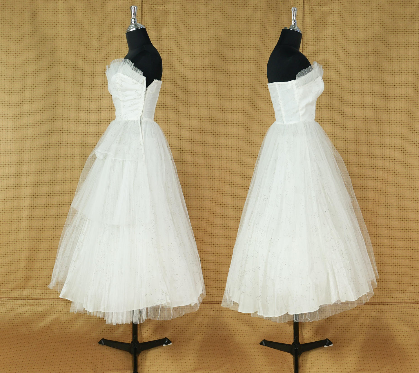 1940s White Tulle Evening Dress, Wedding Gown , XS