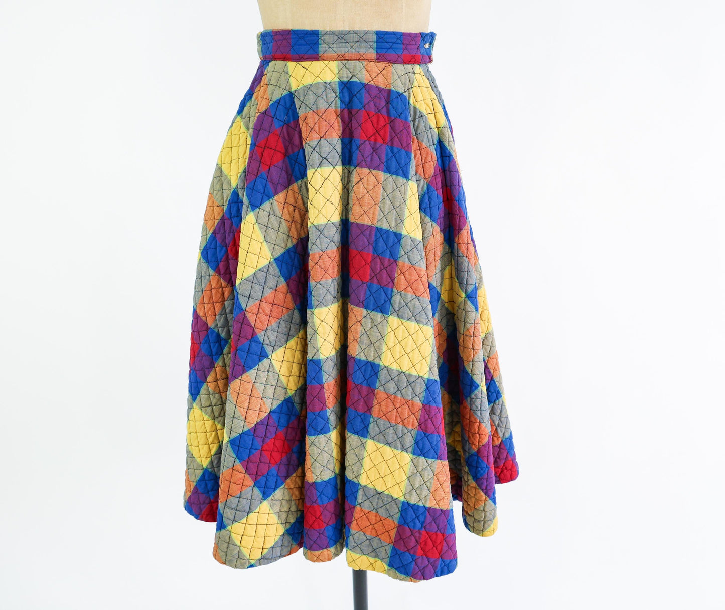 1950s Plaid Quilted Circle Skirt, Small
