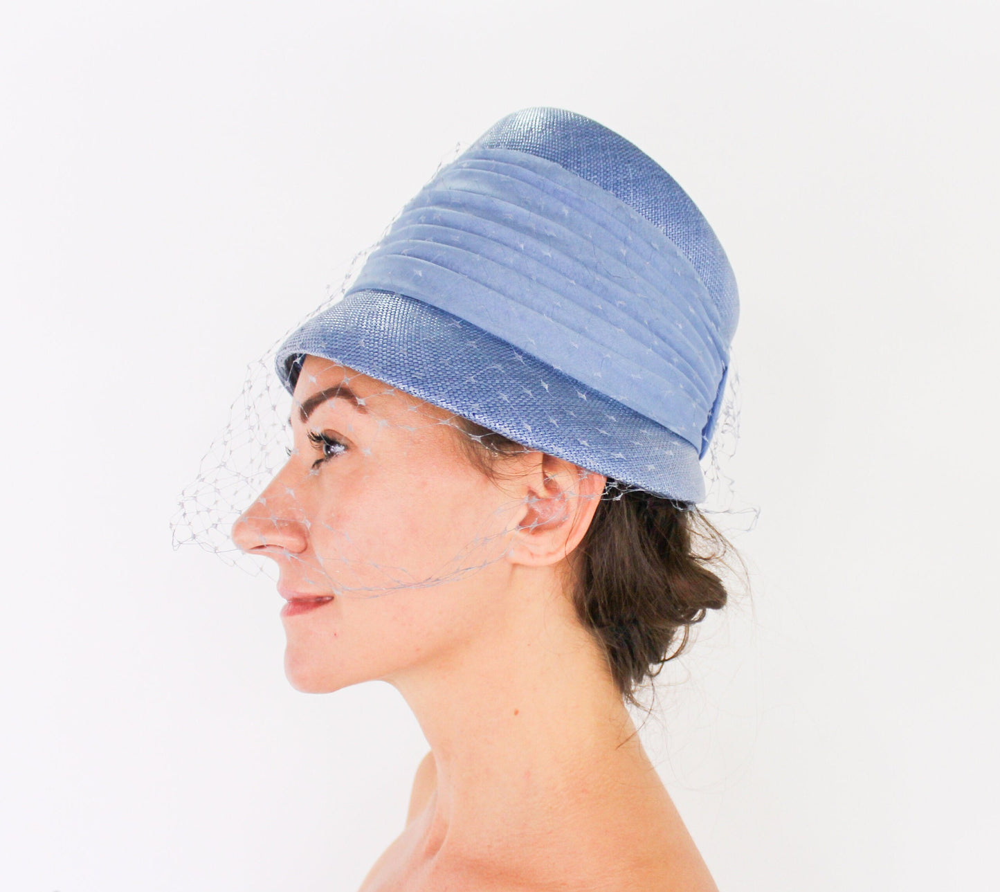 1960s Blue Straw Bucket Hat