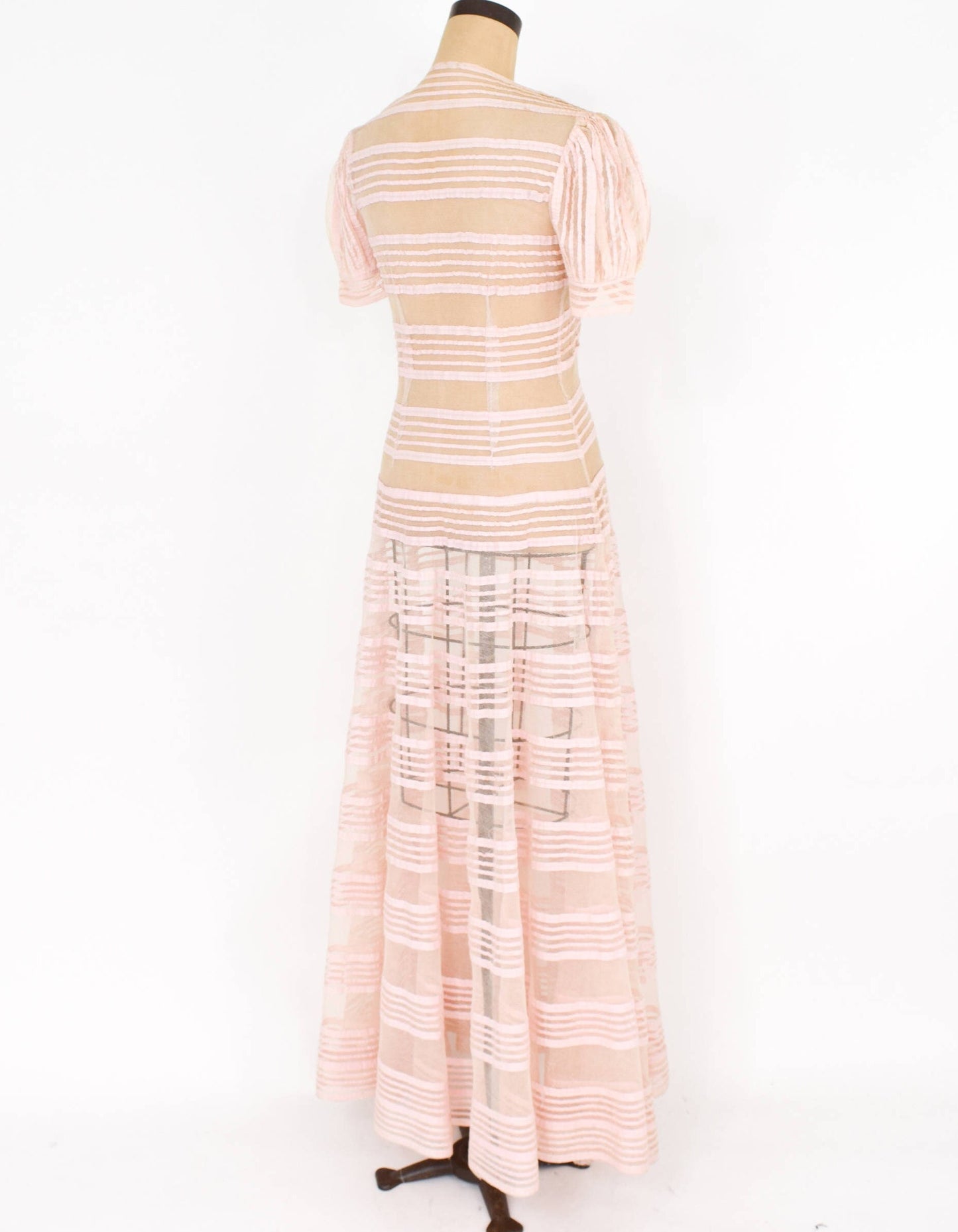 1930s Pink Striped Tulle Evening Gown, Medium
