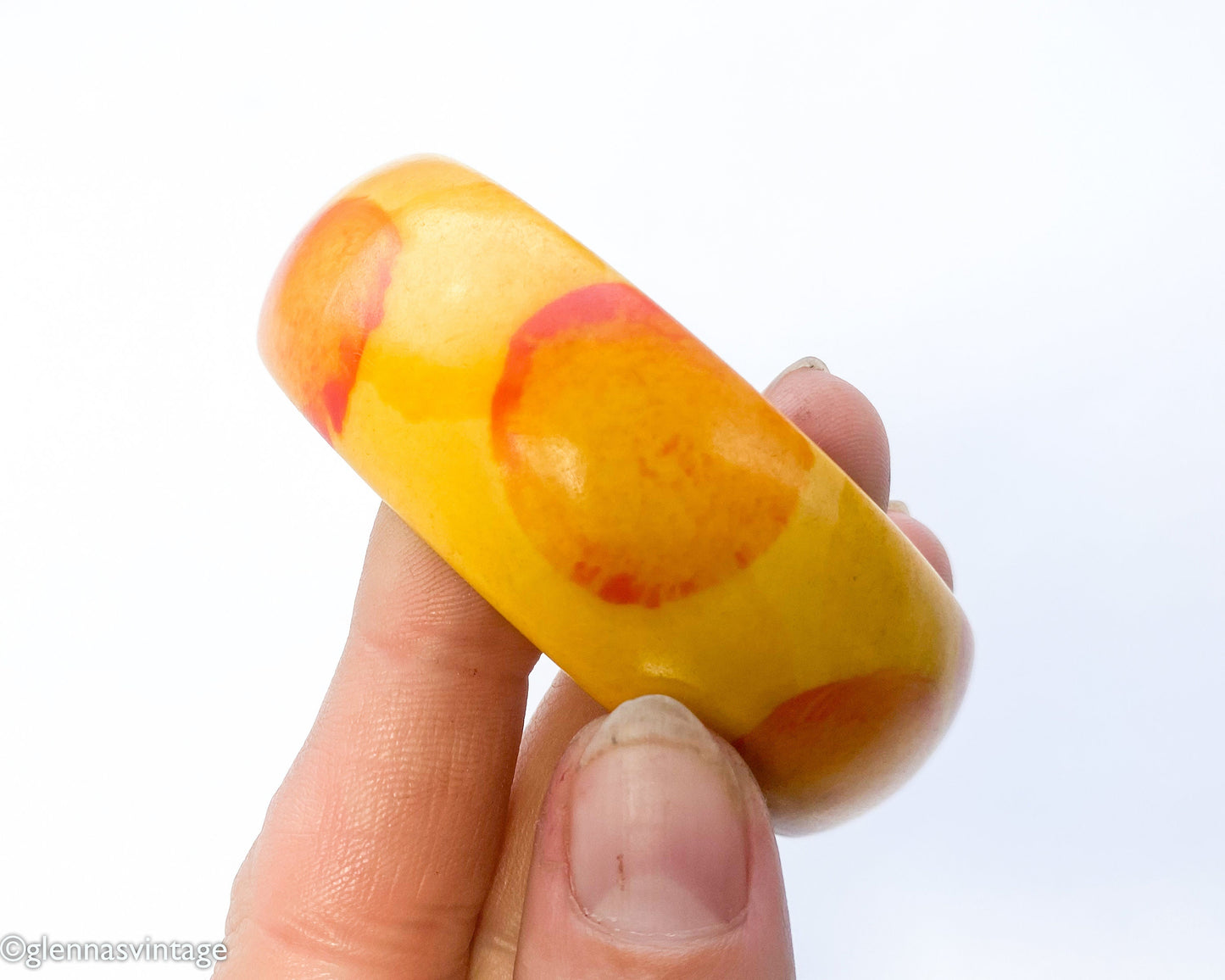 1930s Butterscotch Bakelite Bangle | Yellow Polka Dot Bracelet