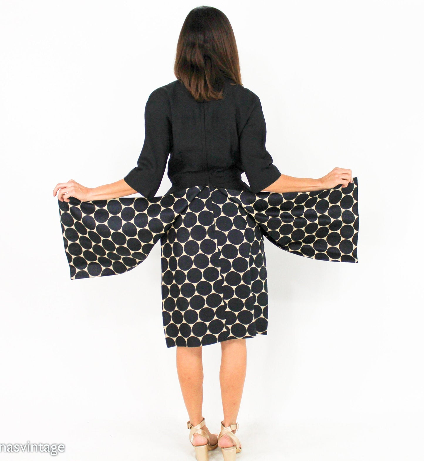 1950s Black Silk Polka Dot Cocktail Dress, Gigi Young N.Y., Small