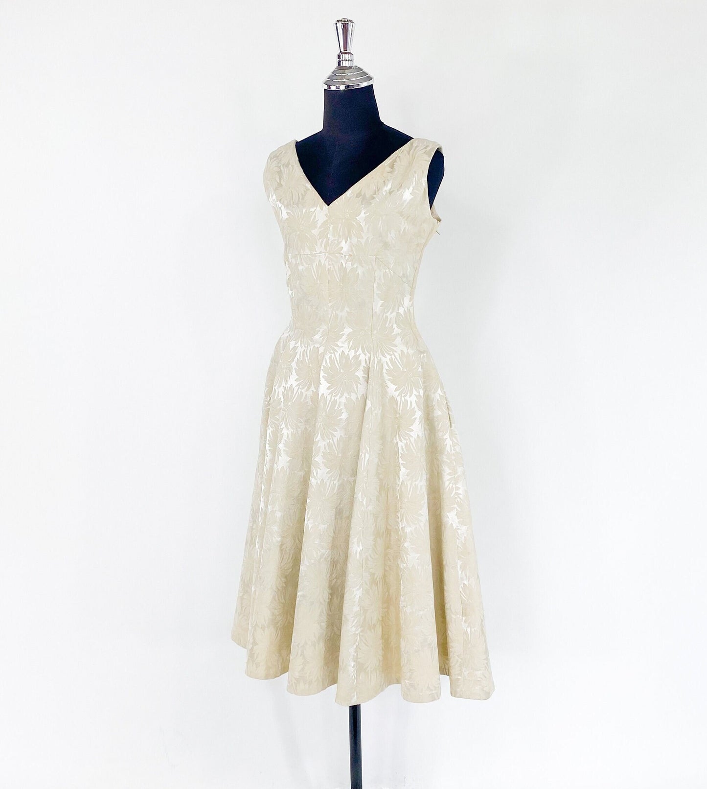 1940s Beige Brocade Cocktail Dress, Short Wedding, Small