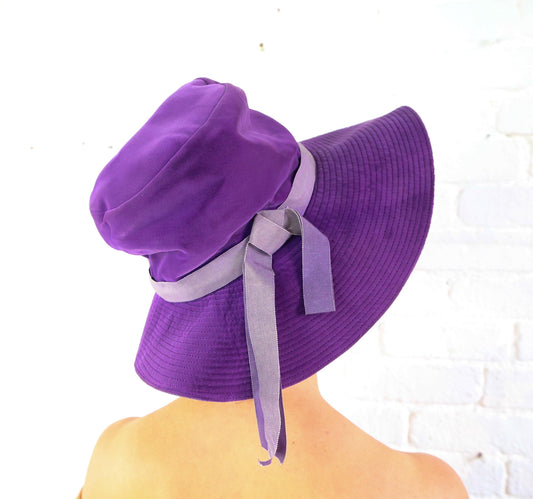 1970s Purple Velvet Floppy Hat, Bohemian Wide brim Hat