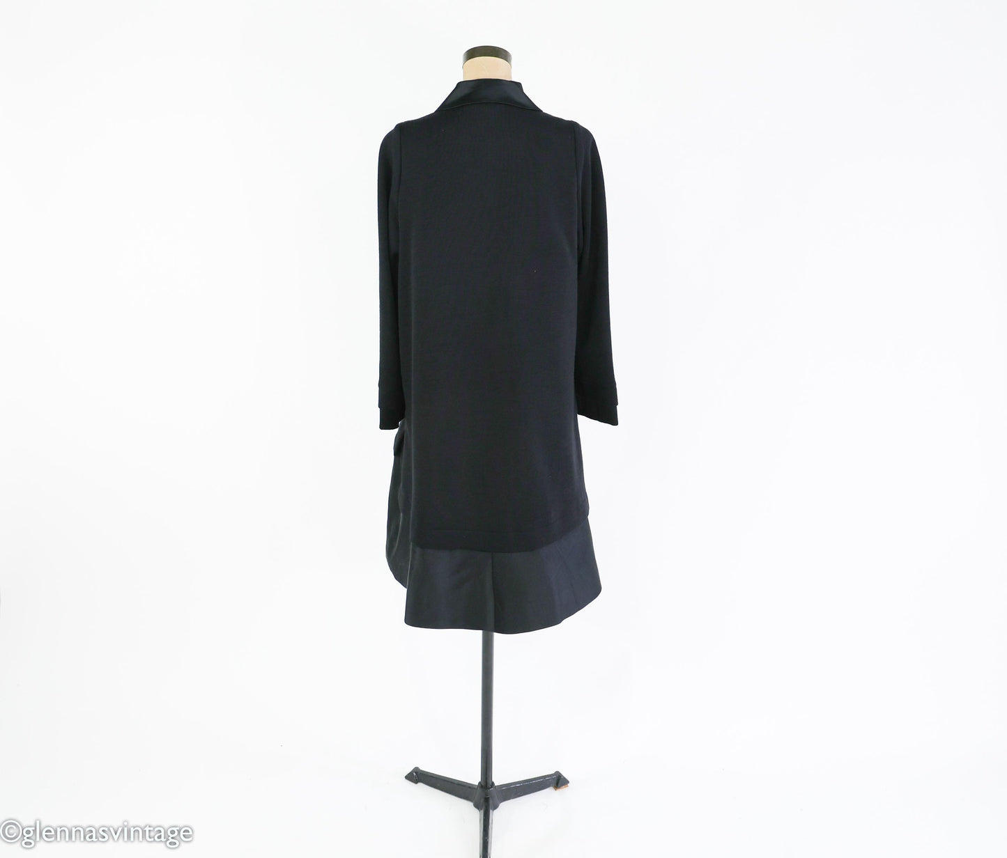 1990s Geoffrey Beene Black Wool Coat Dress | Black & Satin Tailored Coat, Size 8