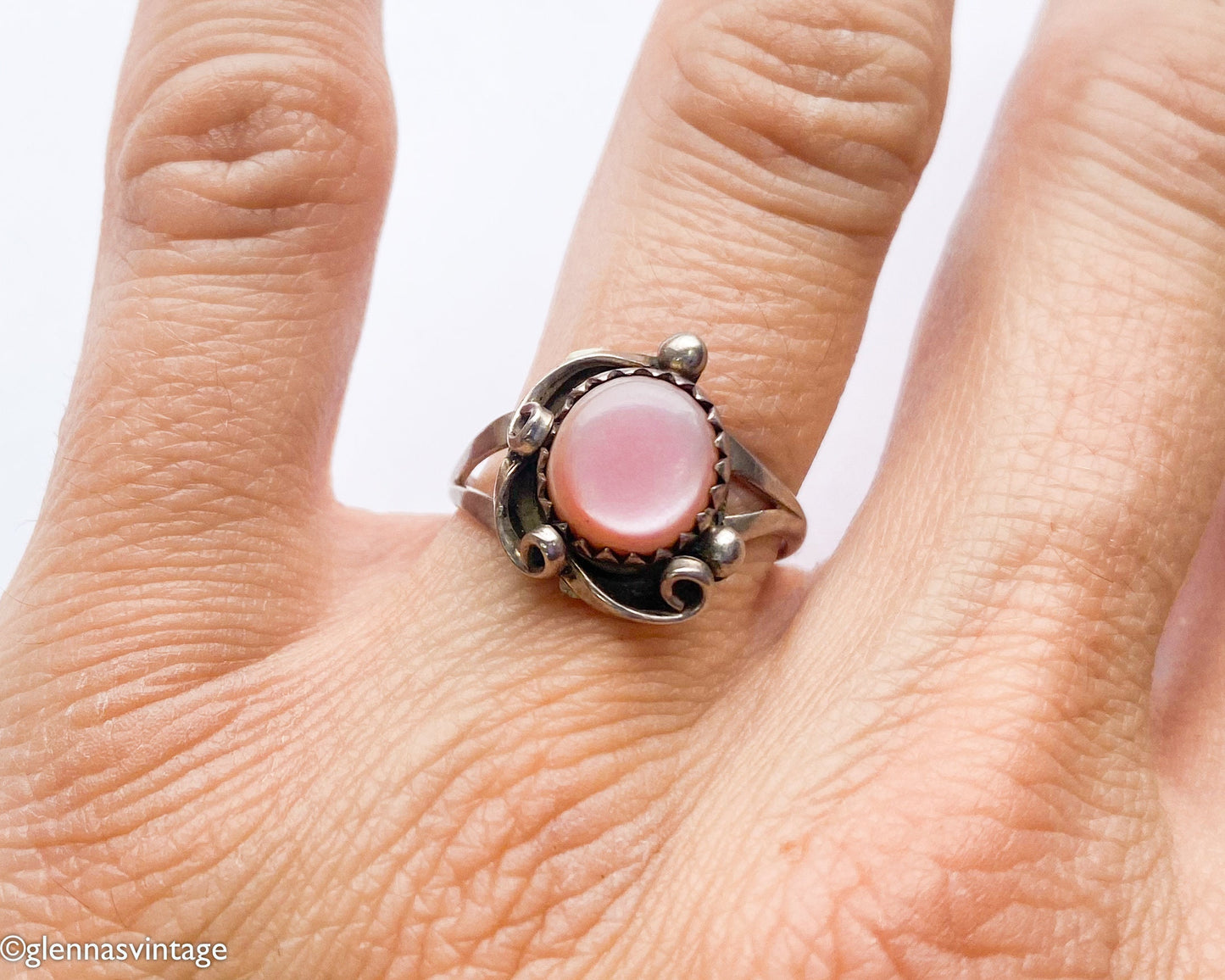 1960s Pink Silver Ring | Pink Shell Ring,  Size 6.5