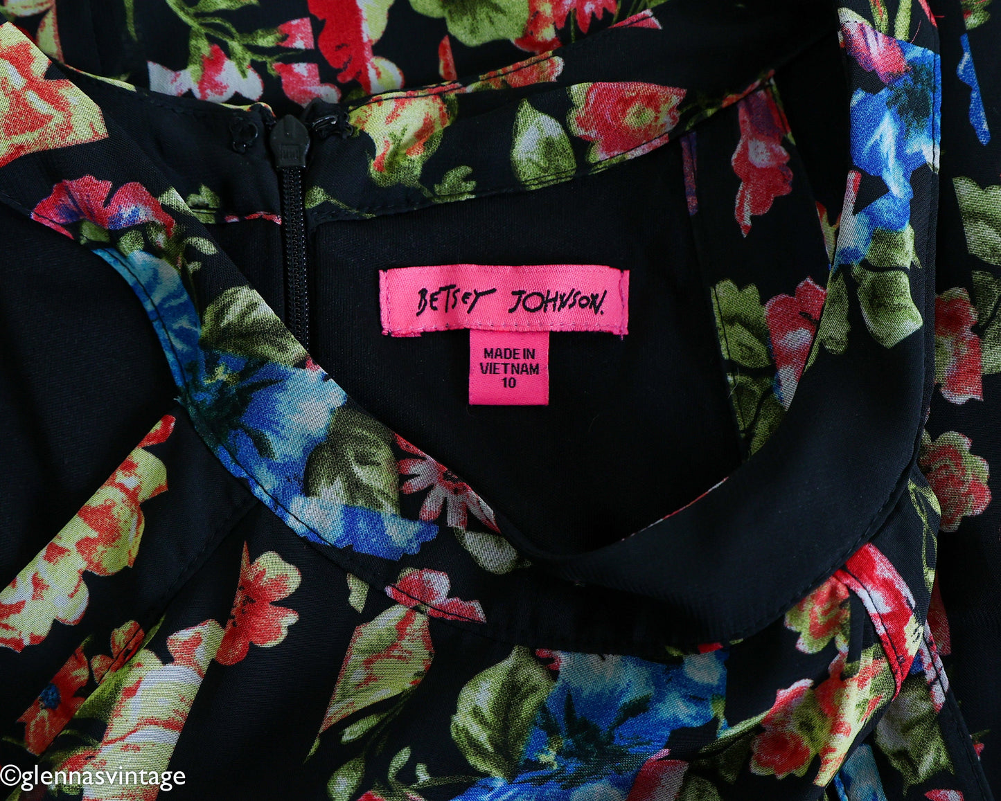 Betsey Johnson | 1990s Floral Mimi Dress  | 90s Black Sleeveless Print Mini Dress | Betsey Johnson | Size 10