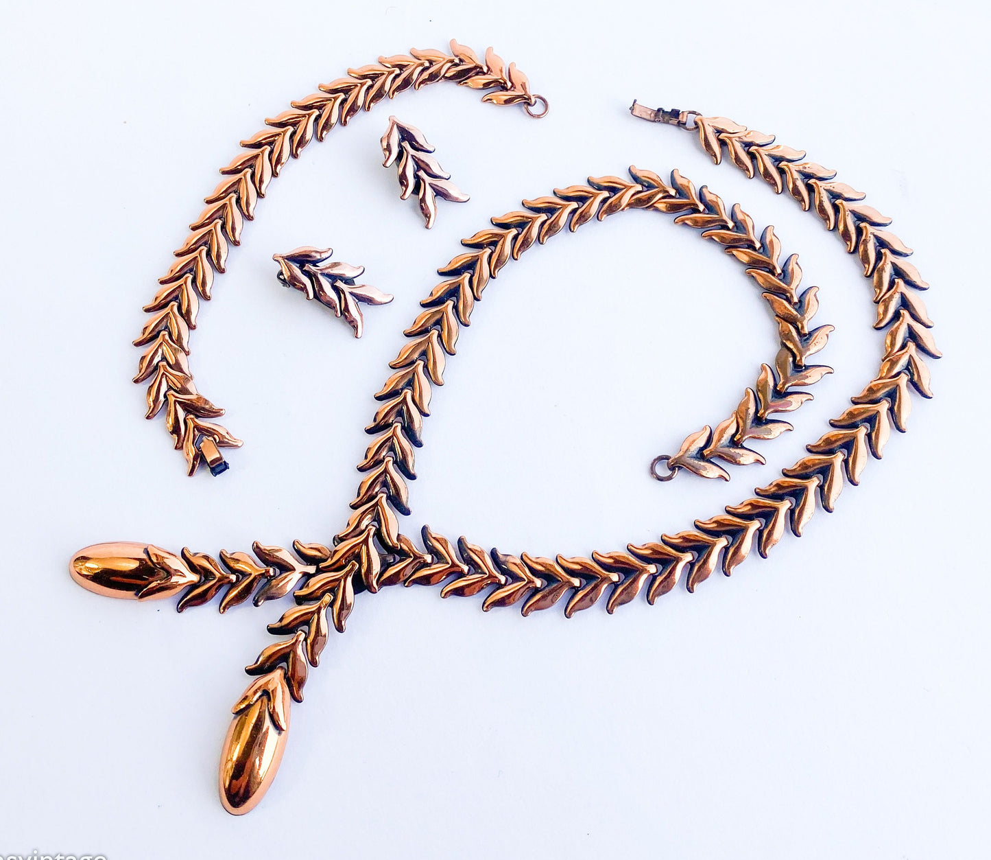 Renoir 1950s Copper Leaf Necklace Set, Parure Jewelry Set