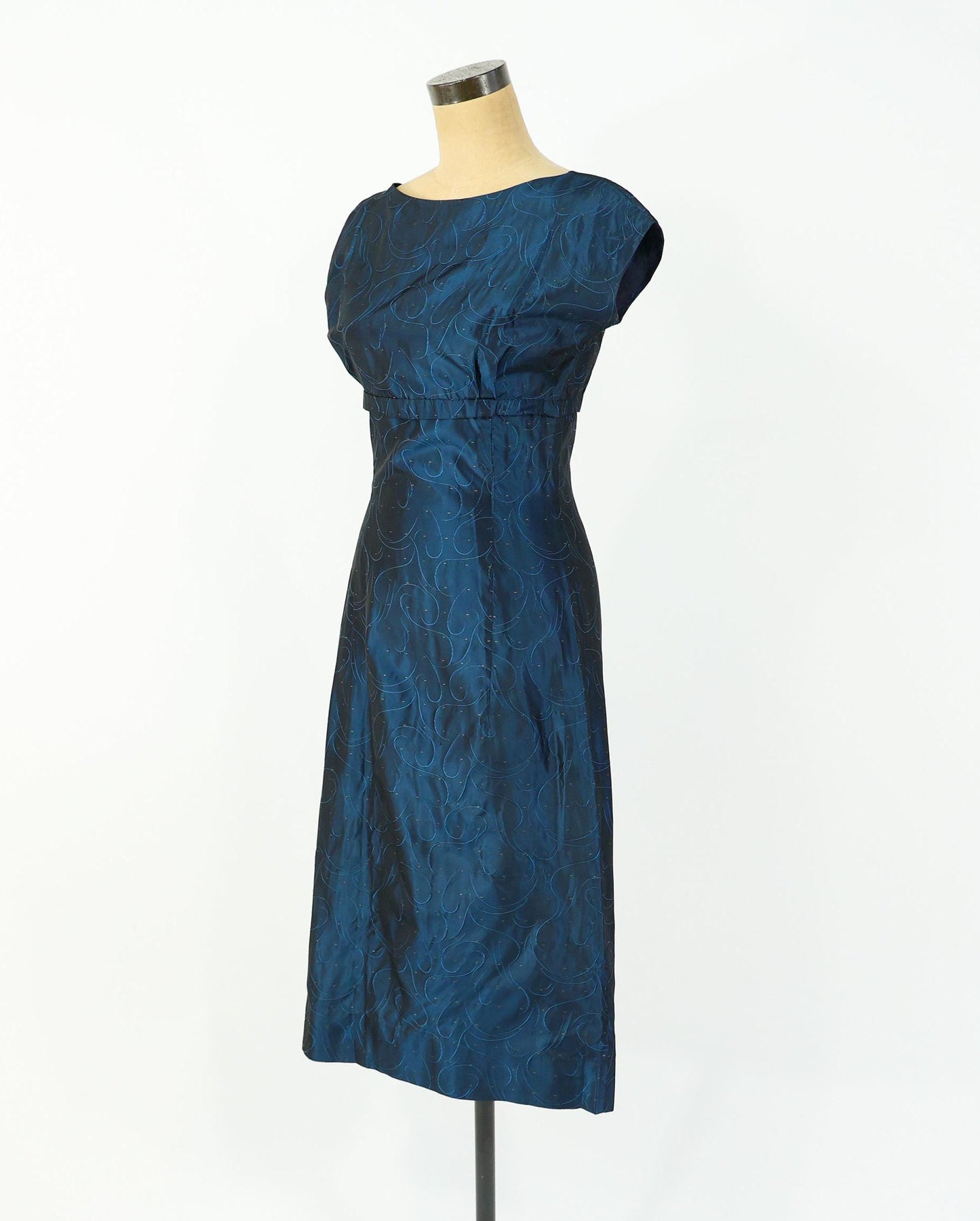 1950s Navy Taffeta Cocktail Dress, Medium