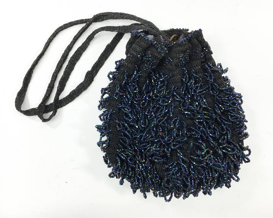 1900s Navy Blue Beaded Evening Bag