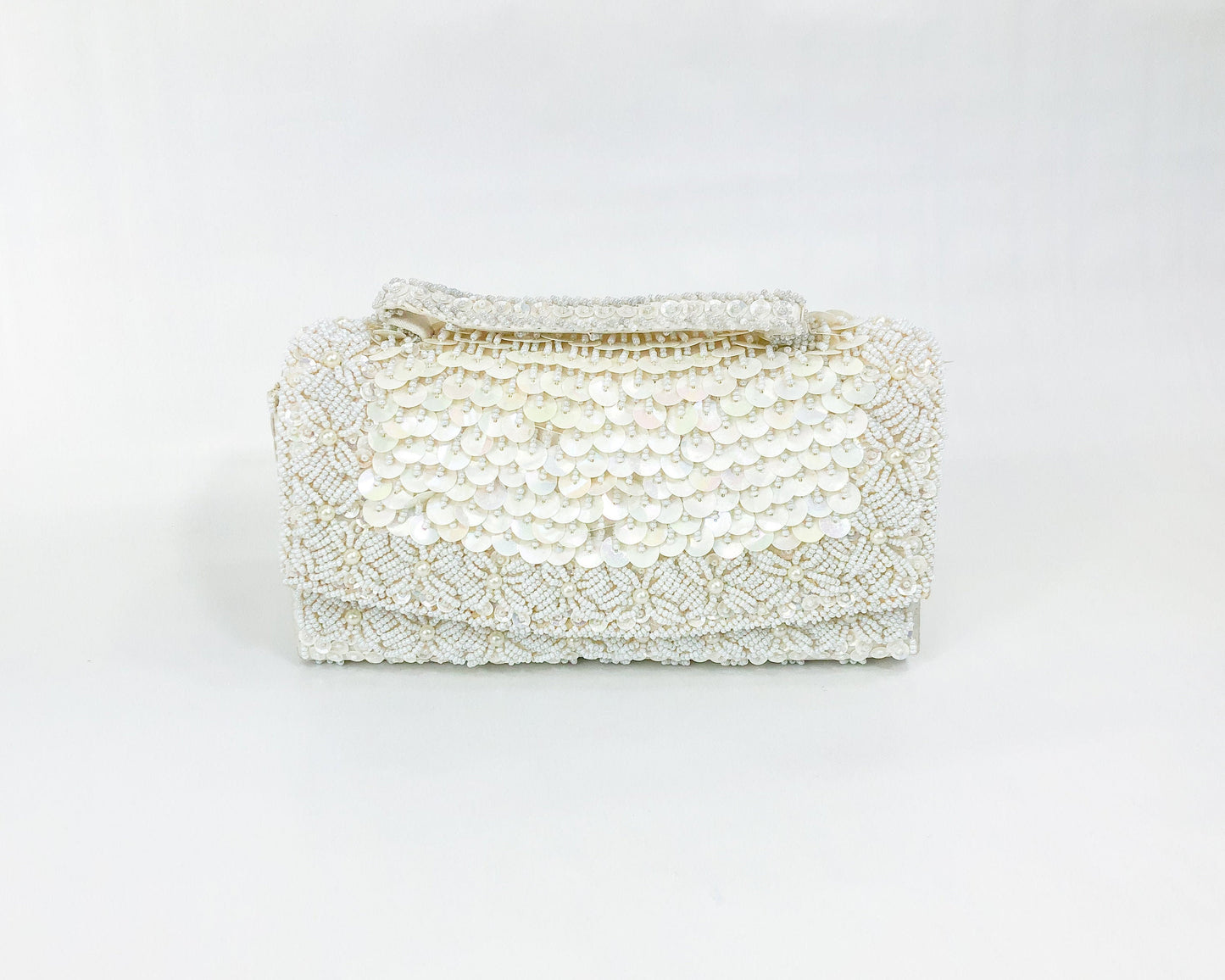 1950s White Beaded & Sequin PurseEvening Bag