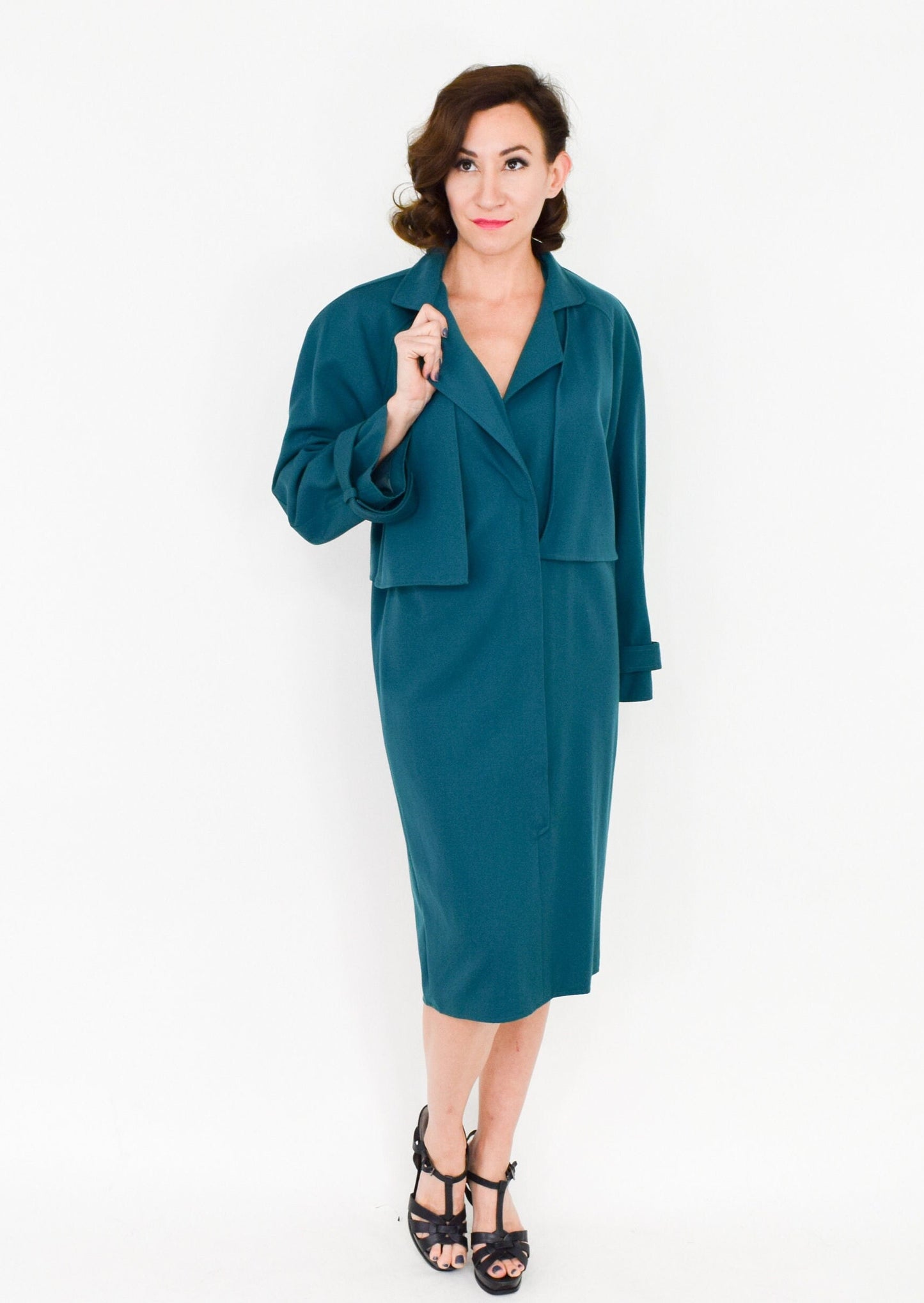 1980s Bernard Perris Aqua Wool Gabardine Dress, Medium