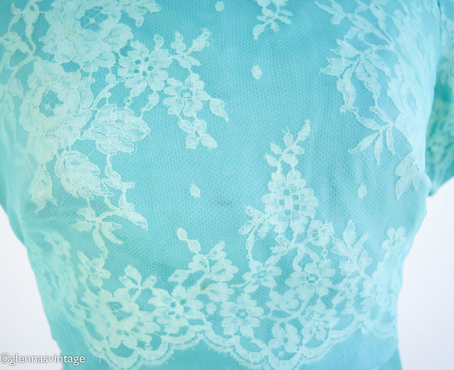 1950s Turquoise Taffeta Party Dress & Lace Jacket, Small