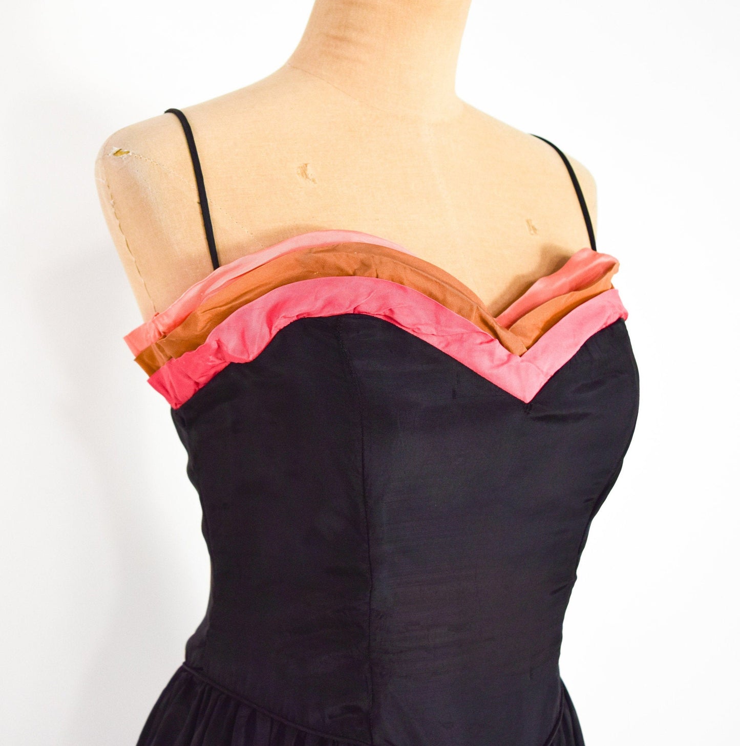 1940s Black Evening Gown  | 40s Black Taffeta Formal Dress | Stripe Trapunto Trim | Old Hollywood | Medium