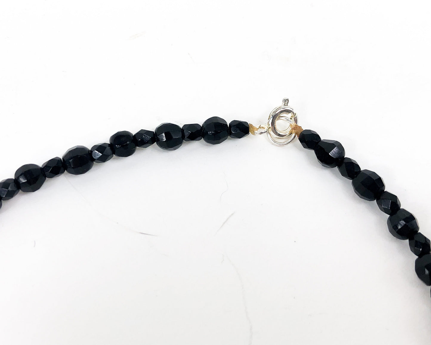 1950s Black Glass Bead Necklace | 50s Black Faceted Glass Choker
