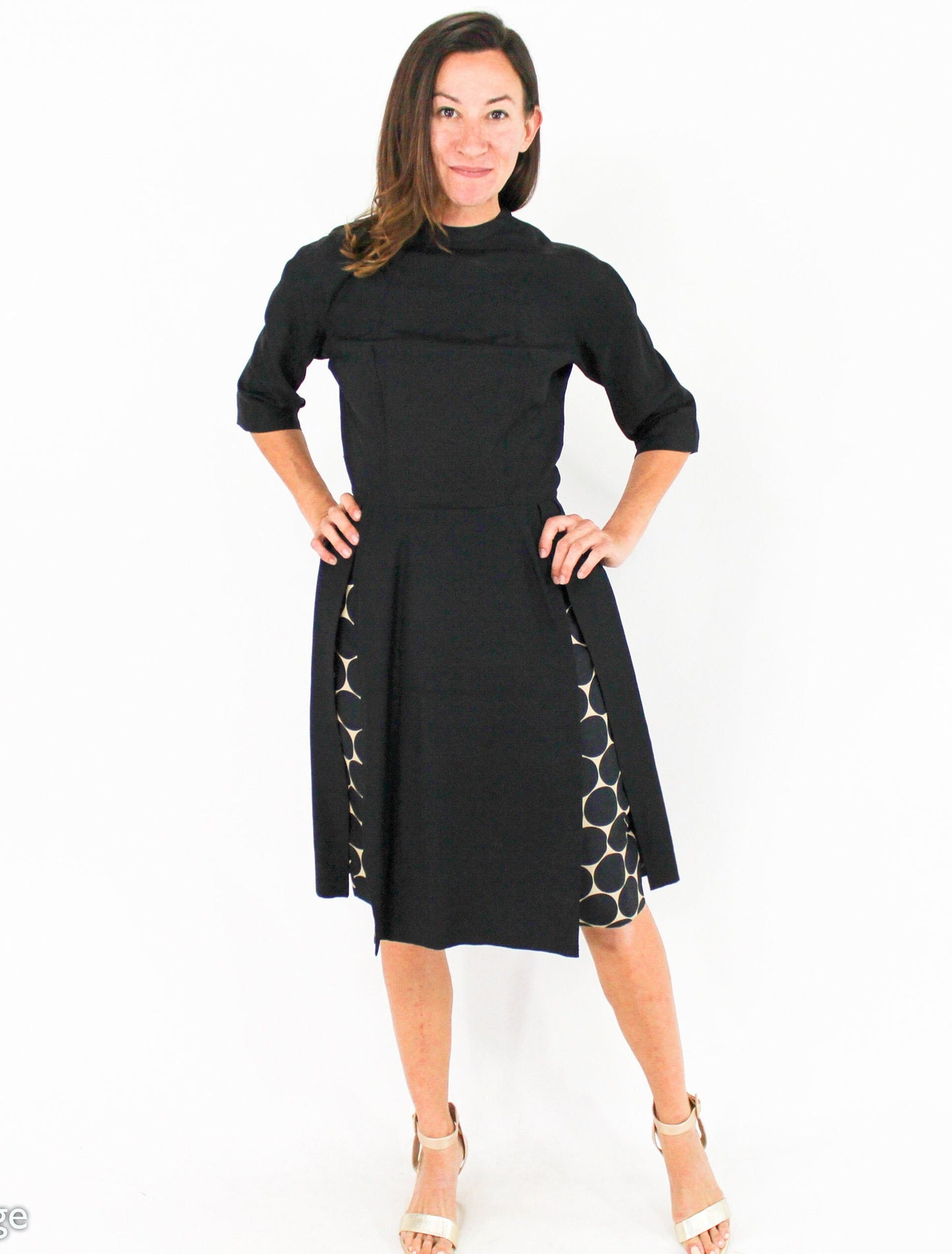 1950s Black Silk Polka Dot Cocktail Dress, Gigi Young N.Y., Small