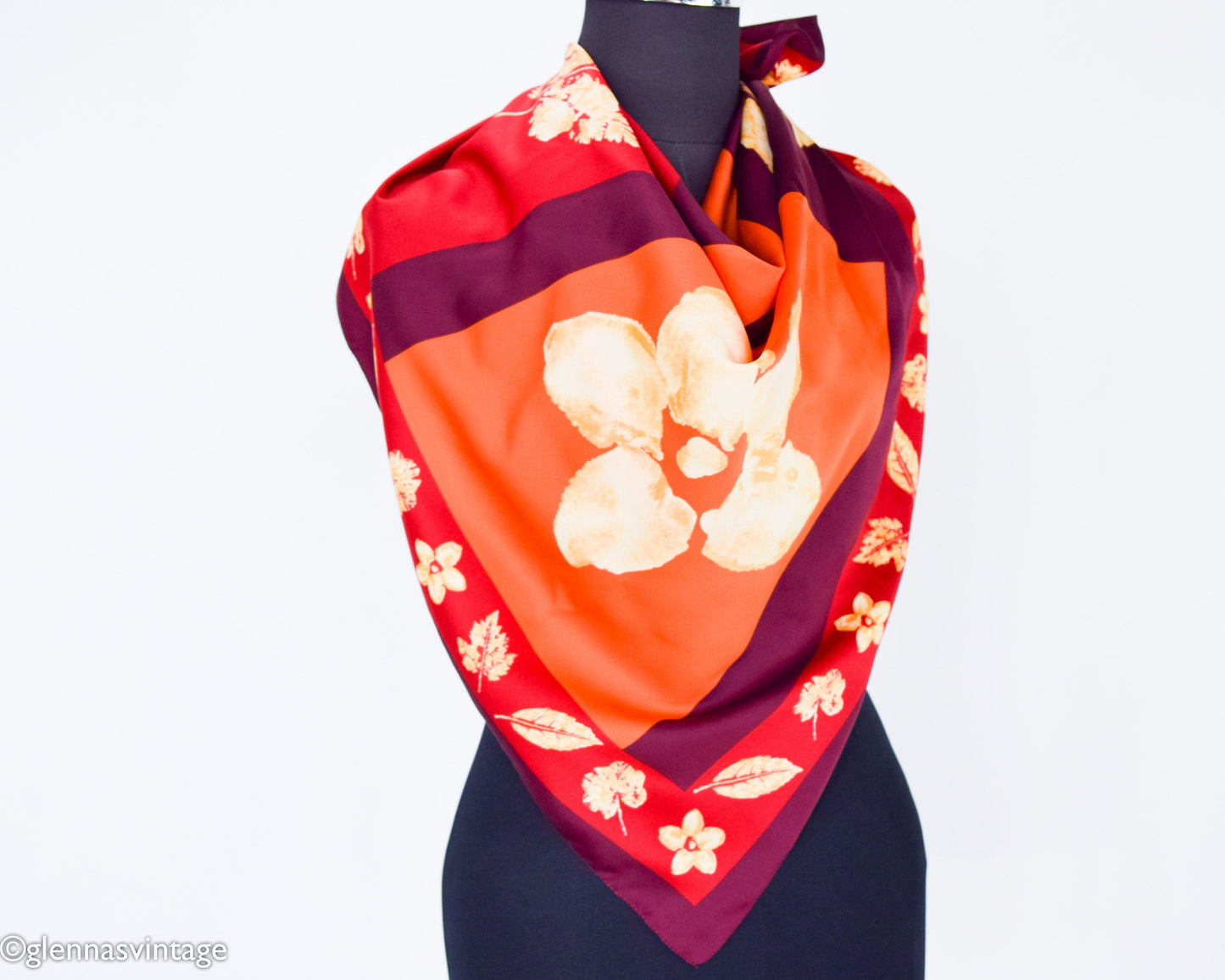 1980s Orange & Red Fall Leaves Scarf