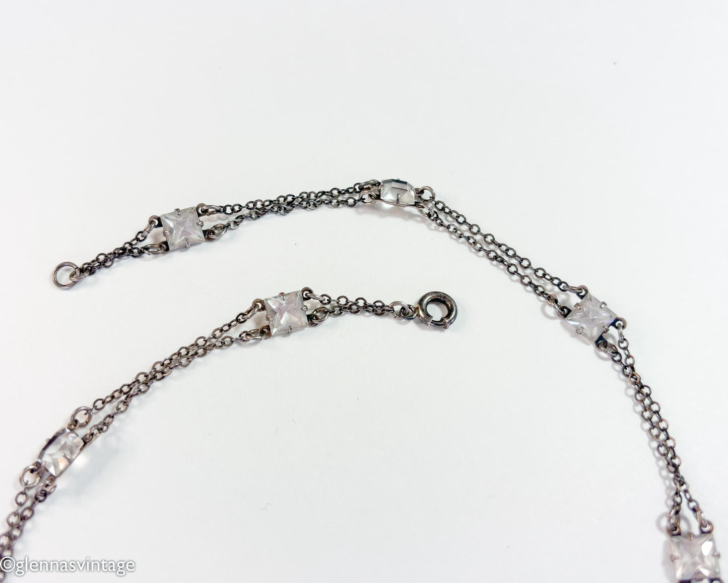 1930s Vintage Art Deco Crystal Bracelet or Necklace, Sterling Silver Setting