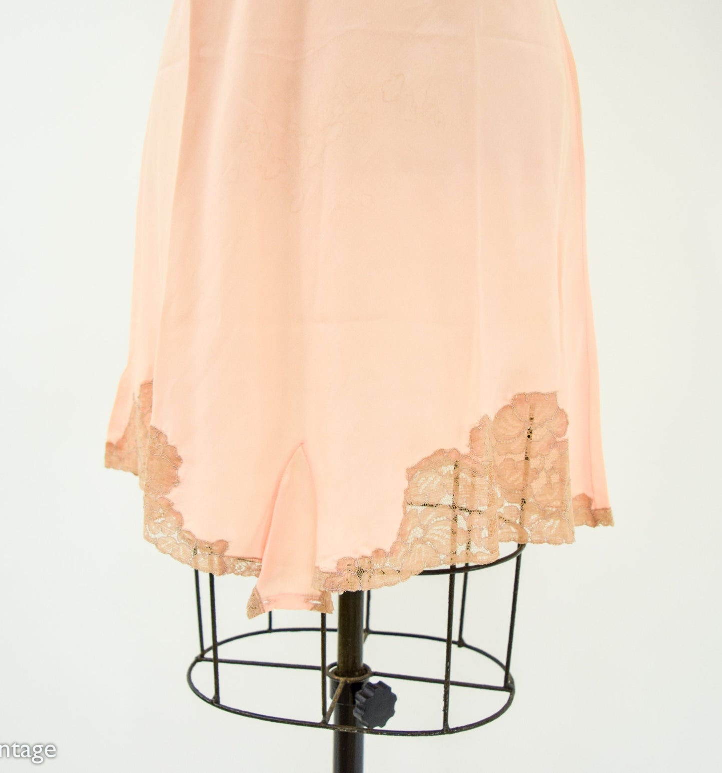 1920s Peach Silk Slip Lingerie | 20s Pink & Beige Lace Slip | Peach Romper | Small