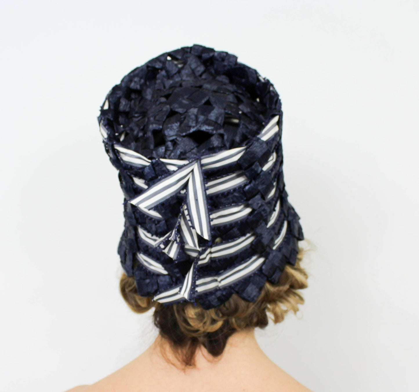 1960s Mr. John Jr. Navy Raffia High Crown Hat