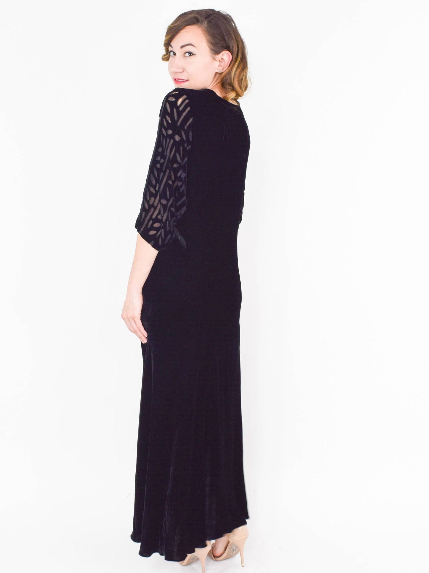 1900s Black Silk Velvet Evening Dress | Black Velvet Gown | Medium