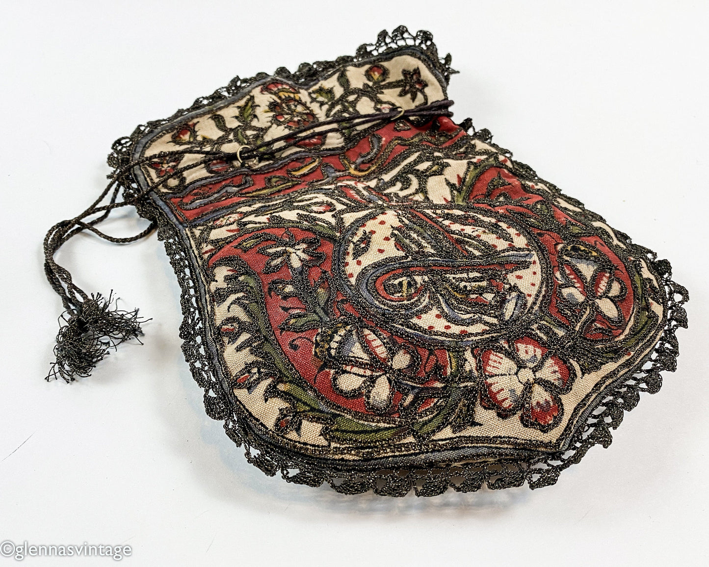 1900s Embroidered Evening Bag |  Vintage Drawstring Pouch