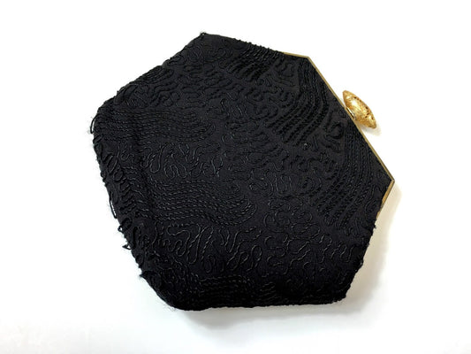 1930s Black Silk Clutch Black Embroidery Handbag