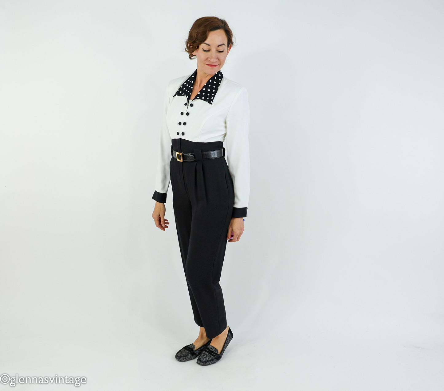 1980s  Black & White Jumpsuit, Small
