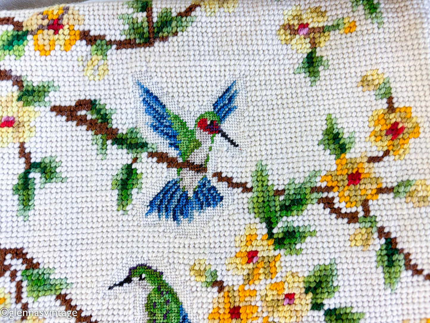 1960s Creme Needlepoint Shoulder Bag | 60s Beige Birds & Flowers Needlepoint Purse