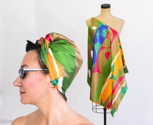 1960s Colorful Abstract Scarf Headscarf